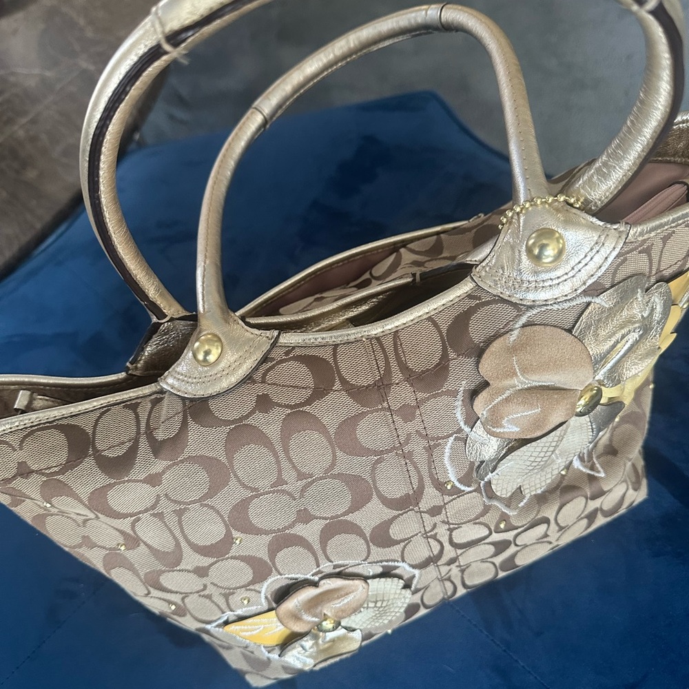 Coach Monogram Gold Matellic and Brown Handbag